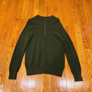 Magaschoni Men's 100% Cashmere Quarter Zip Sweater Forest Green Large
